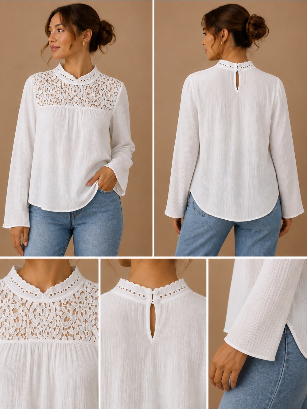 Target Who What Wear Lace Yoke Long Sleeve Blouse White Size Medium